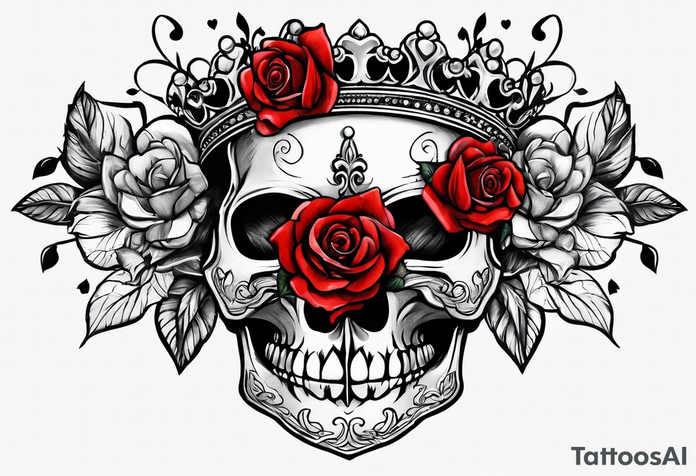 the red rose queen's crown with a heart tattoo idea