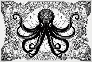 An octopus depicted with geometric shapes and lines, creating a modern and abstract design that highlights the symmetry and natural geometry of its form. tattoo idea