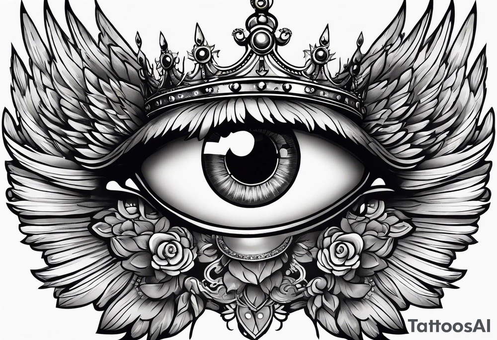 big eye with wings and crown tattoo idea