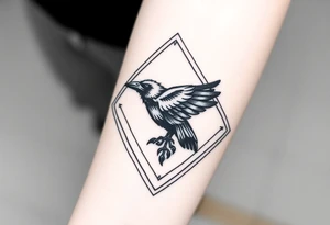 12 inch in length Geometric diamond with lines going around with a big detailed crow in center with a lot of shading tattoo idea