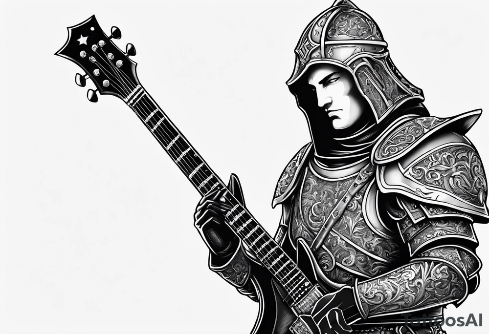 Armor of god knight with guitar necklace tattoo idea