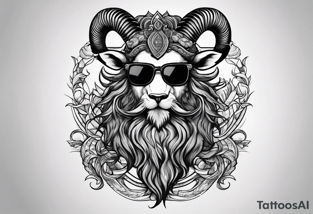 capricorn with beard and sunglasses tattoo idea