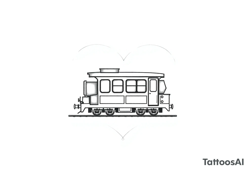 A modern train with carriages in the shape of a heart tattoo idea