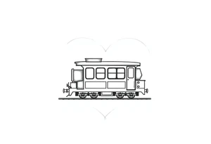 A modern train with carriages in the shape of a heart tattoo idea