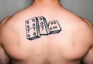 Three realistic domino tiles falling onto each other , showing the pips numbers 8, 7, and 6. tattoo idea