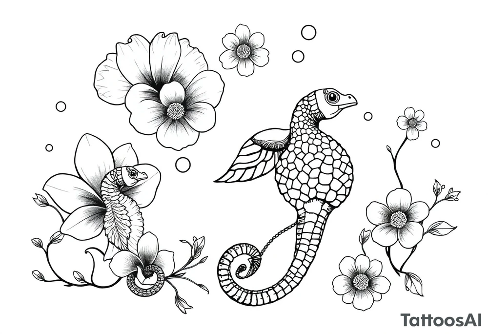 Underwater Flowers shells turtle seahorse bubbles jellyfish feminine tattoo idea