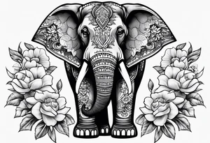 Elephant and flowers tattoo idea