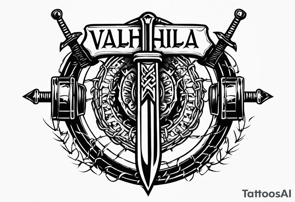 Valhalla sword shield barb wire chain tattoo idea