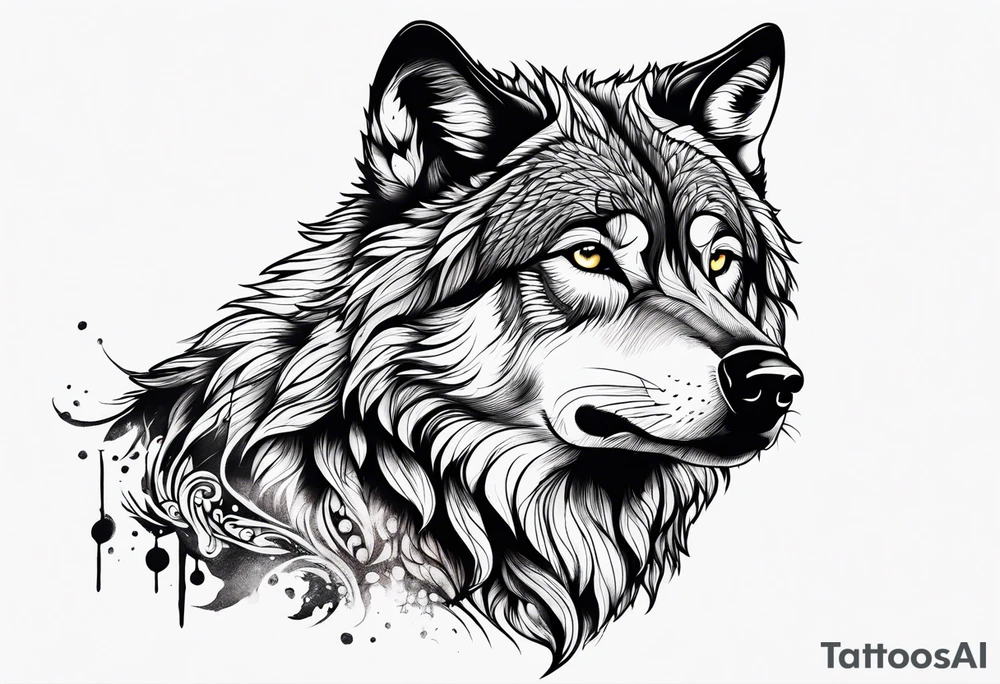 High contrast wolf tattoo idea