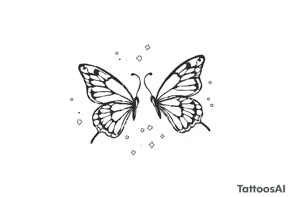 Simple outline of butterflies with lots of sparkles and bubbles tattoo idea