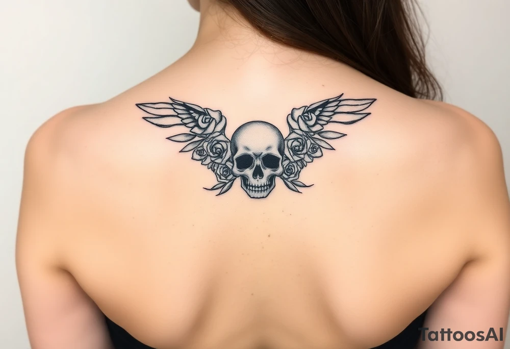 Forgiveness sigil roses and a skull with wings tattoo idea