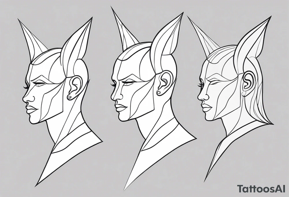 Human head with pointed ears long hair tattoo idea