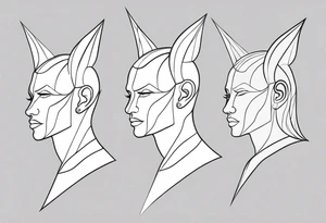 Human head with pointed ears long hair tattoo idea