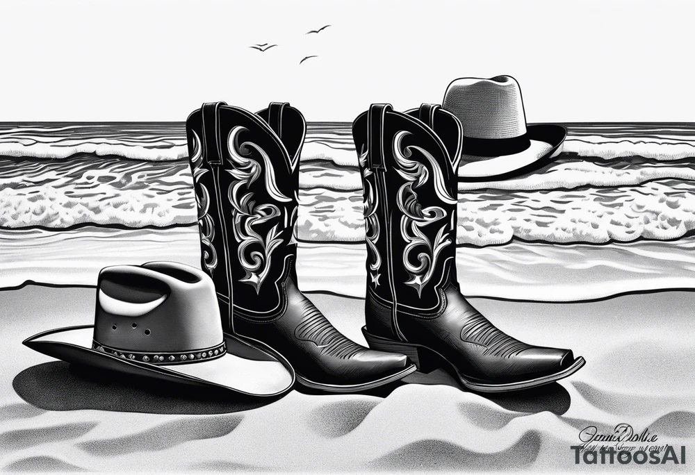 Keep it simple. A pair of boots next to two flip flops and a cowboyhat on the Beach. tattoo idea