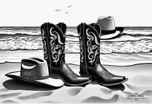Keep it simple. A pair of boots next to two flip flops and a cowboyhat on the Beach. tattoo idea