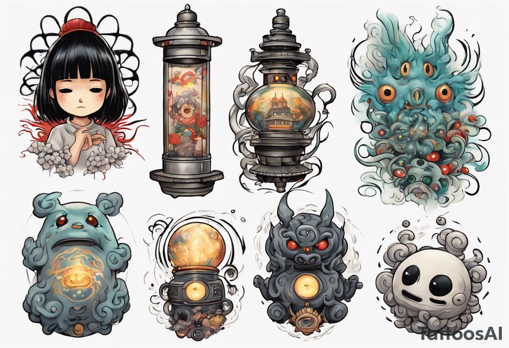 spirited away, chihiro, soot sprites, neotraditional style tattoo forearm tattoo idea