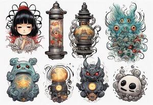 spirited away, chihiro, soot sprites, neotraditional style tattoo forearm tattoo idea