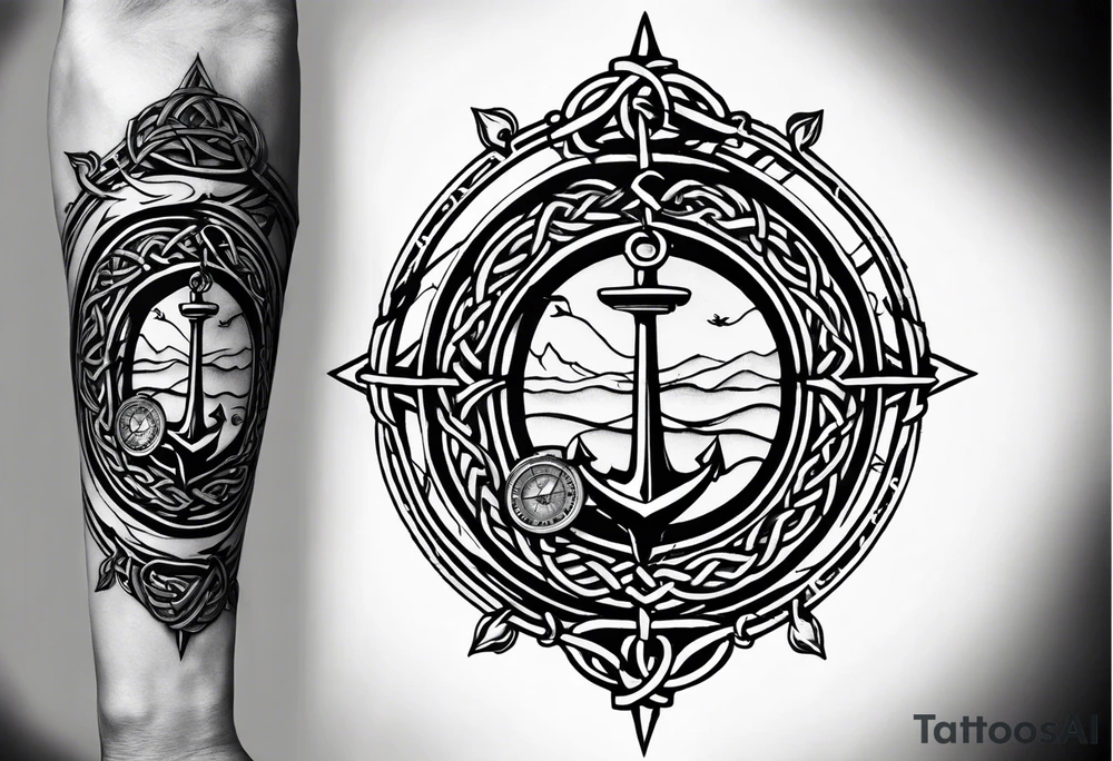 Celtic nautical scene, forearm, half sleeve, anchor, compass tattoo idea