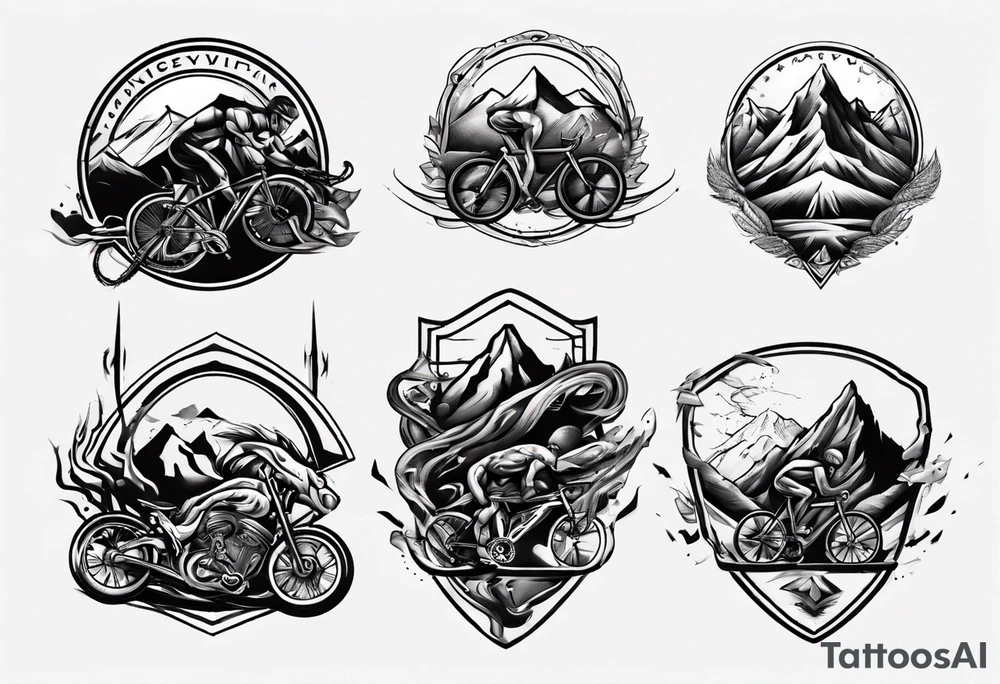 flexed bicep with road bicycle and a mountain tattoo idea flexed bicep with road bicycle and a mountain tattoo idea