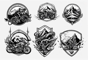 flexed bicep with road bicycle and a mountain tattoo idea