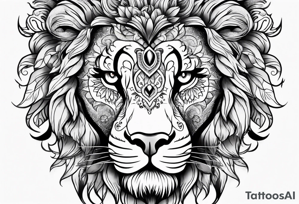 Lion, sugar skull,  flower, people shadow tattoo idea