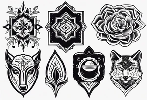 A American traditional tattoo flash with 4 different traditional tattoo designs made in a modern Blackwork style tattoo idea