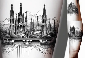 Barcelona skyline leg sleeve tattoo idea