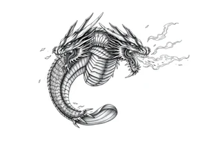 fierce dragon breathing iridescent fire against stormy skies tattoo idea