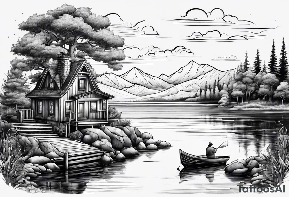 Lake view with wharf tattoo idea