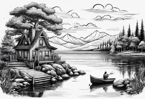 Lake view with wharf tattoo idea