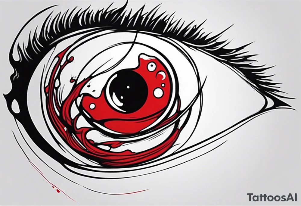 Bleeding tear flows to down from red eye sleeve tattoo design tattoo idea