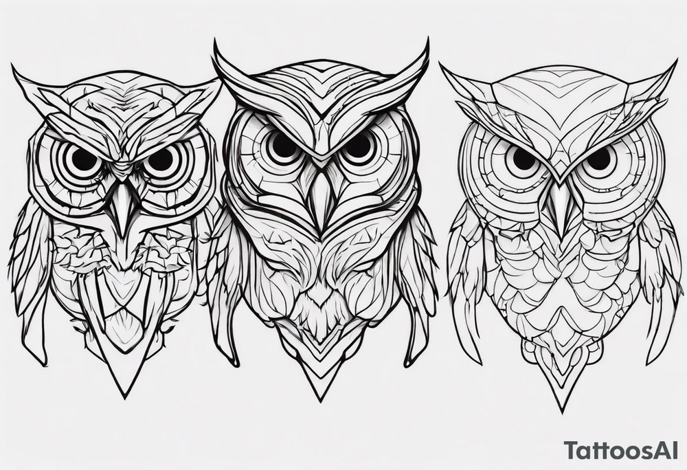 create one-line art of a owl head. the line has to start at the buttom and be finished at the top tattoo idea