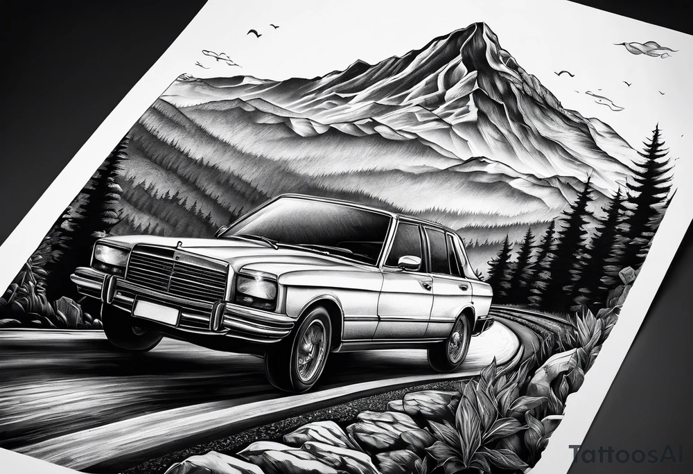 road into mountain tattoo idea