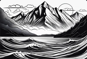 Mountains and ocean waves tattoo idea