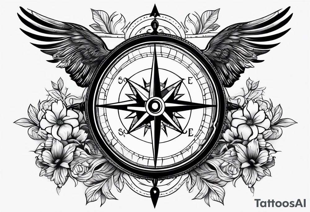 Compass with three birds tattoo idea