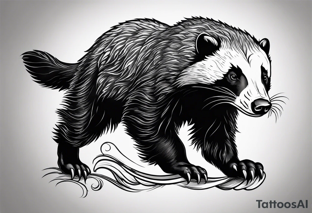honey badger climbing-over, claws, top view tattoo idea