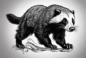 honey badger climbing-over, claws, top view tattoo idea