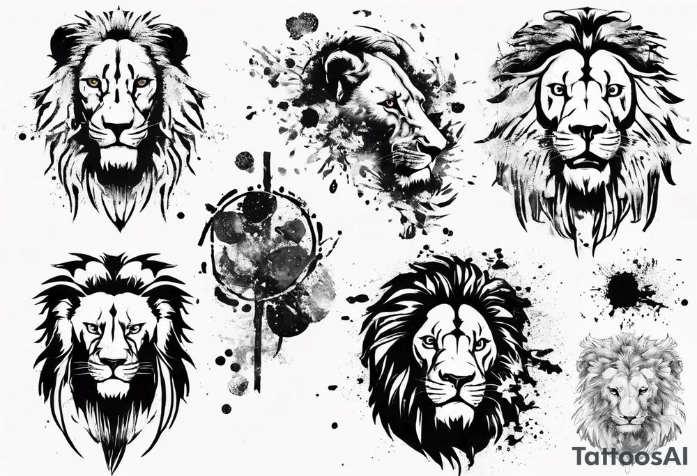 Lion, trash polka tattoo idea