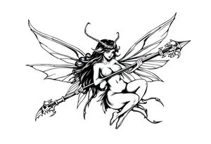 Dark fairy with weapon and big boobs tattoo idea