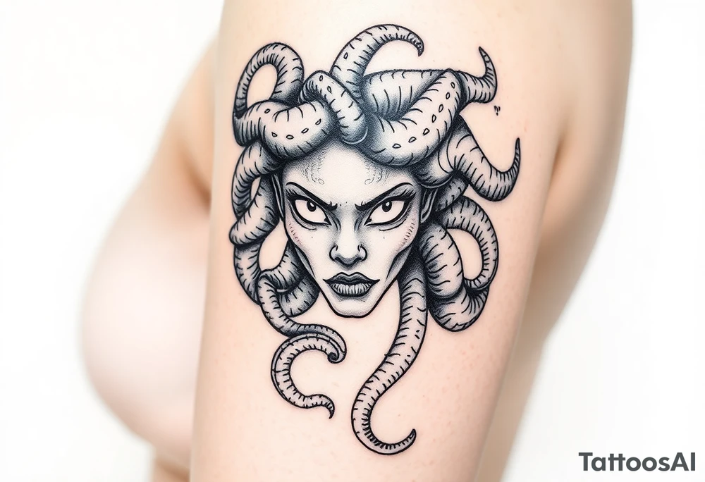 Sexy Medusa with white eyes tattoo idea