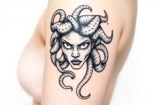 Sexy Medusa with white eyes tattoo idea