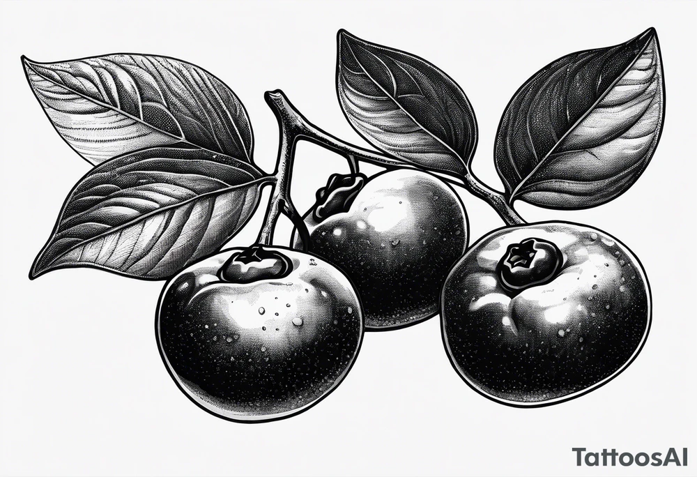 3 blueberries with a single leaf tattoo idea