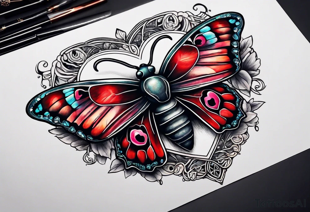 Death moth on top of 
Anatomical Heart, bleeding tattoo idea