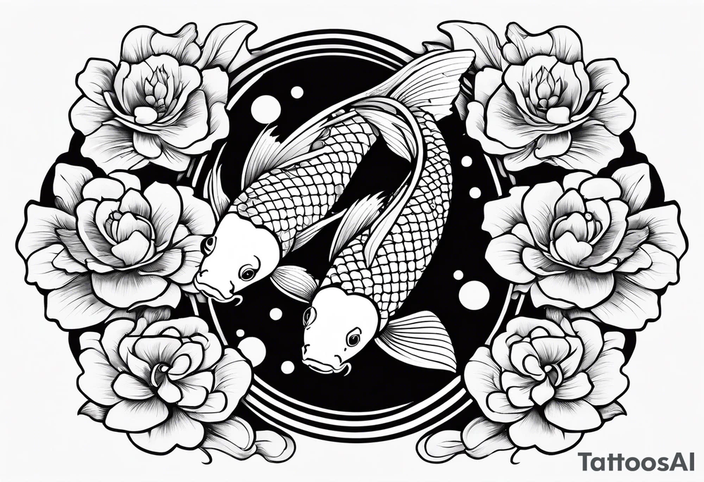 Koi fish with yin yang flower tattoo idea