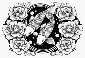Koi fish with yin yang flower tattoo idea