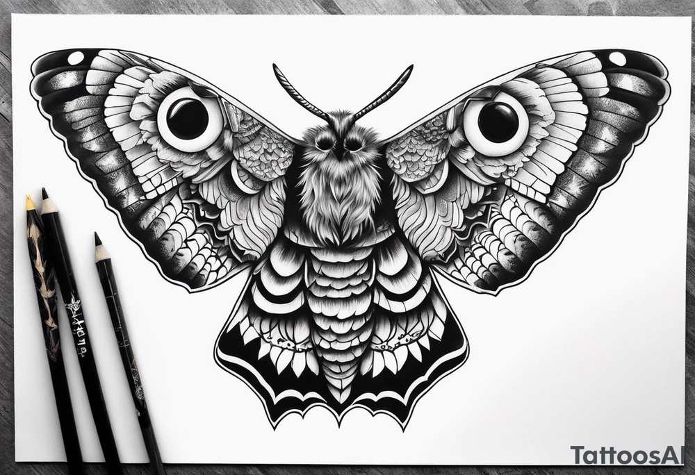 Dead head moth with owl eyes tattoo idea