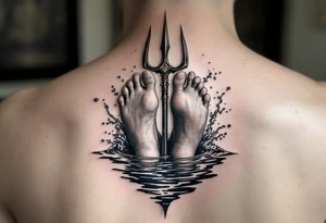 barefeet behind trident with water tattoo idea