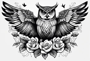 half-sleeve with flowers, an owl, and a hummingbird, all made of lace. tattoo idea