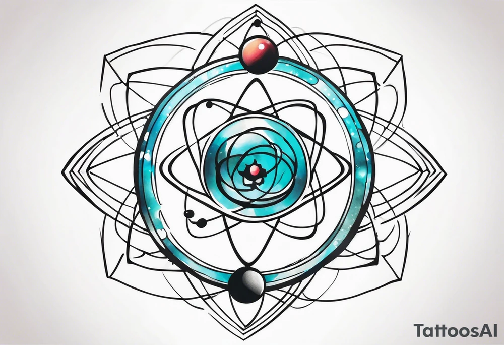 quantum atom with spiritual elements tattoo idea