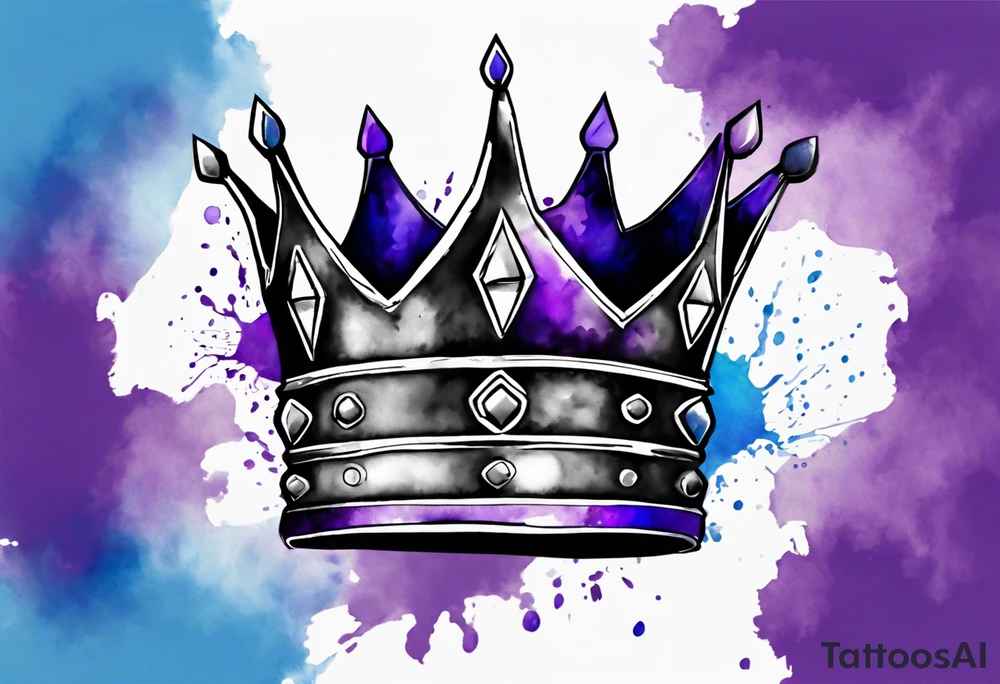 Black King’s crown on a water color background of purple and blue tattoo idea
